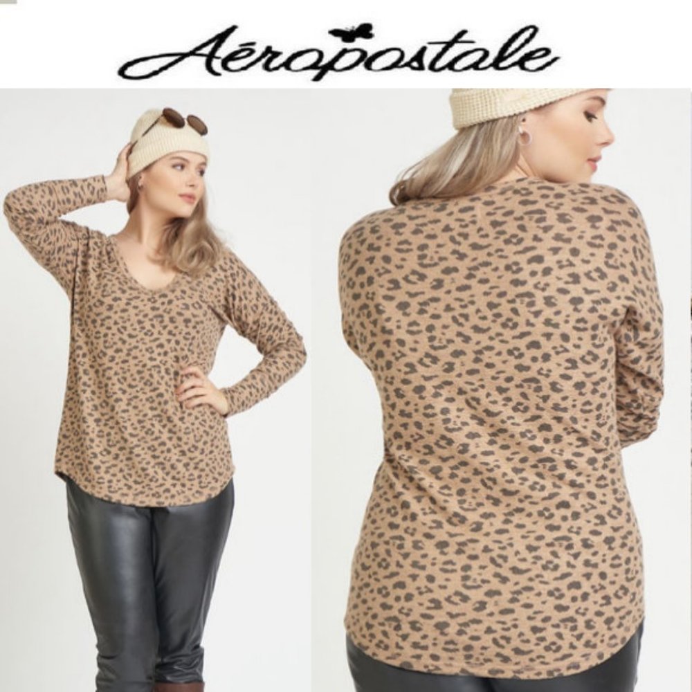 AEROPOSTALE Leopard Knit Relaxed Top Sweater